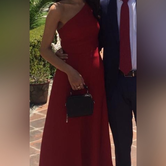 Reformation Red Lawrence One Shoulder High Slit MIDI Dress Sz 2 - Picture 9 of 10